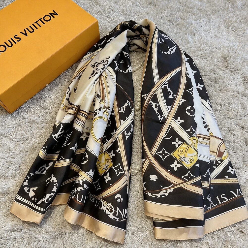 Louis Vuitton Black Gold Chain and Monogram Square Scarf